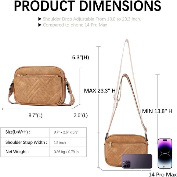 Bostanten Women Camel PU leather Small Quilted Crossbody Bags With Wide Strap - Picture 3 of 6